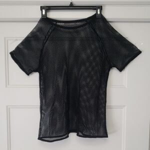 Suzy Shier Black Mesh Short Sleeve Top